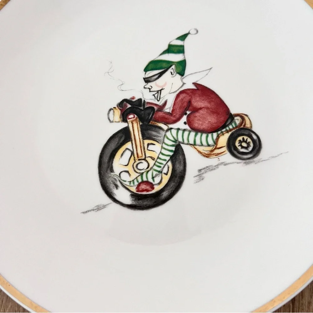 RARE Restoration Hardware NAUGHTY ELF Boxed‎ Set of 6 Dessert Salad Plates Vtg